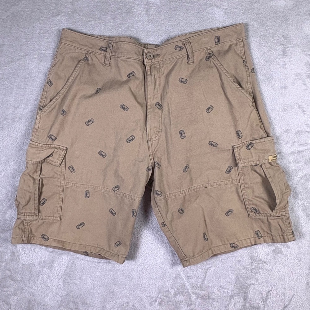 Wrangler Cargo Shorts Tan Beer Print Y2K Mallcore Skater‎ Mens 38 Summer